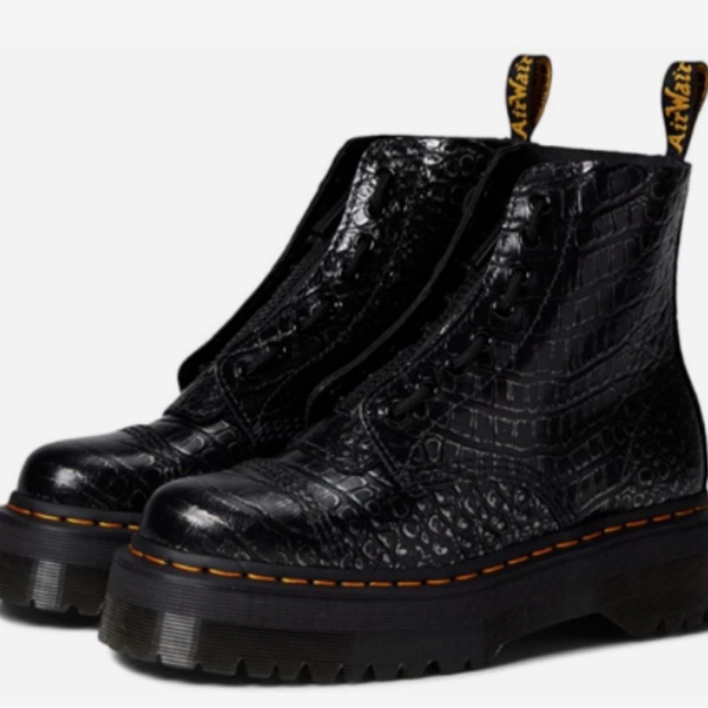 Dr. Martens Sinclair Gunmetal Wild Croc Emboss Platform Zip Front